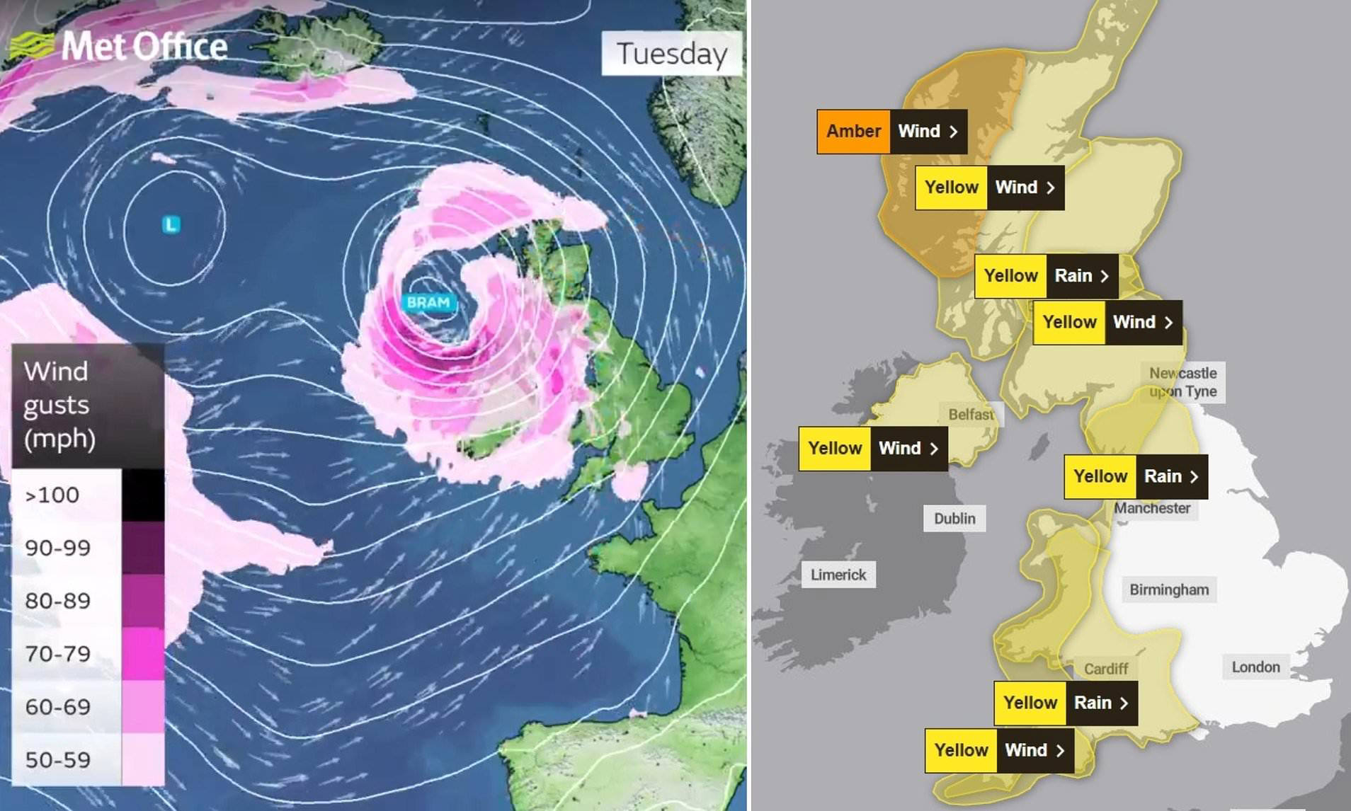 Storm Bram Bears Down on UK - 90 mph Gusts, Torrential Rain and Widespread Travel Chaos Expected
